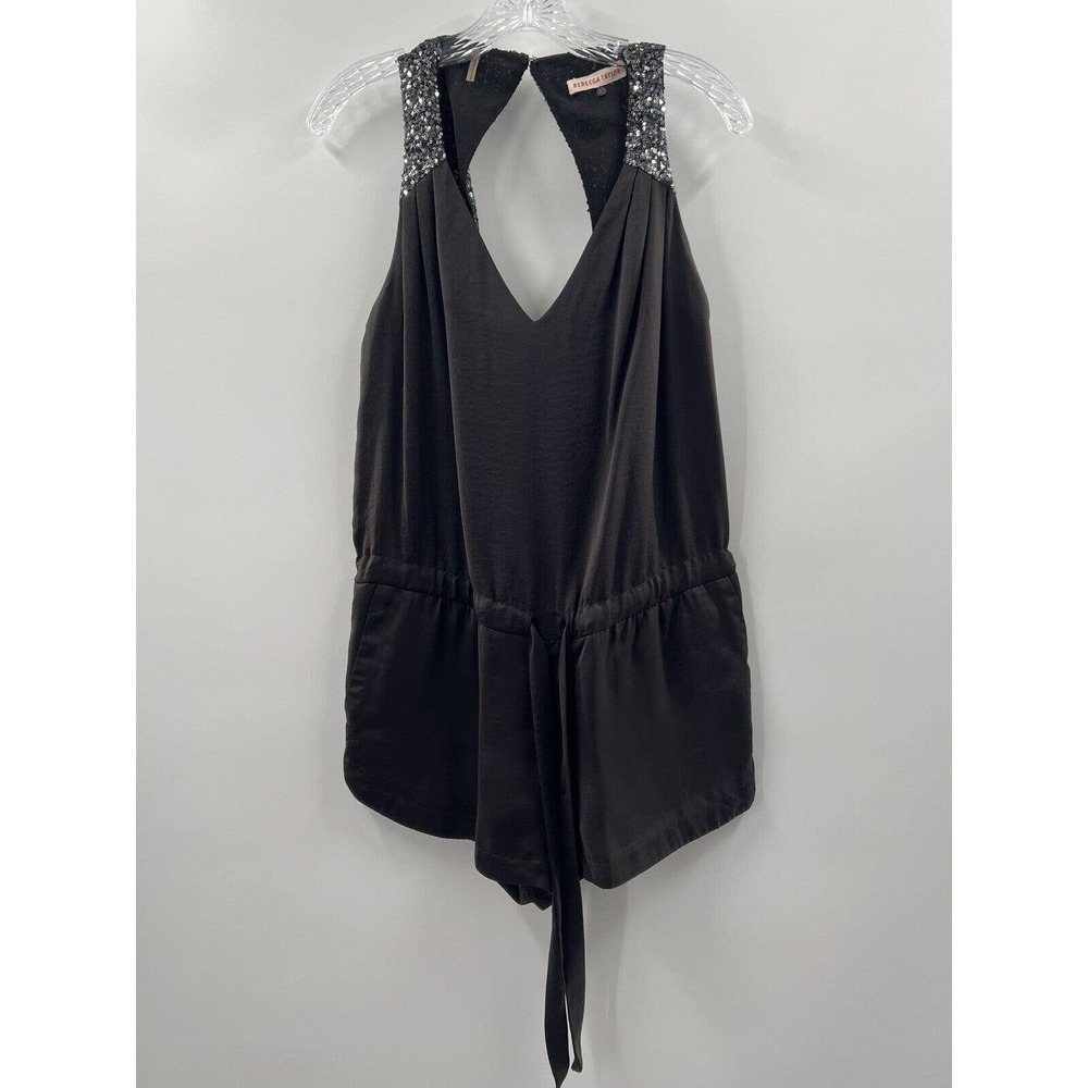 Rebecca Taylor Women’s Brown Sequin Drawstring Romper 3” Inseam Size 6 EUC